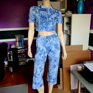 Blue Tie Dye Capri And Crop Top Set